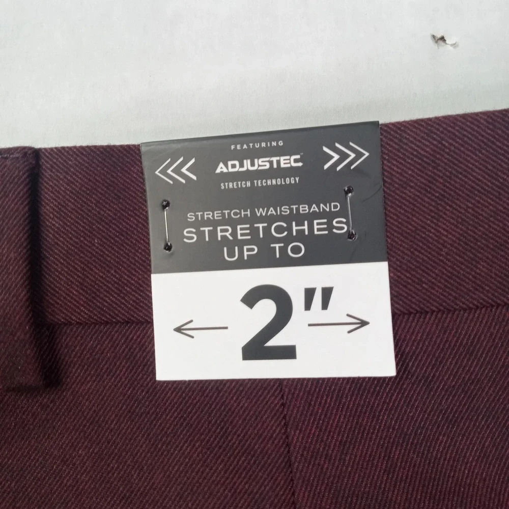 JF J Ferrar Men's Ultra Comfort Slim Flat Front Dress Pants Size 32x29 Burgundy